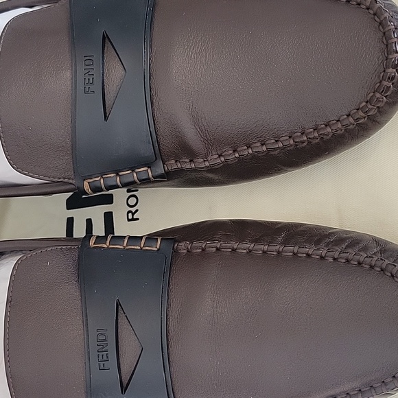 FENDI Zucca Moccasin Logo Leather Loafer for Men - Picture 3 of 17